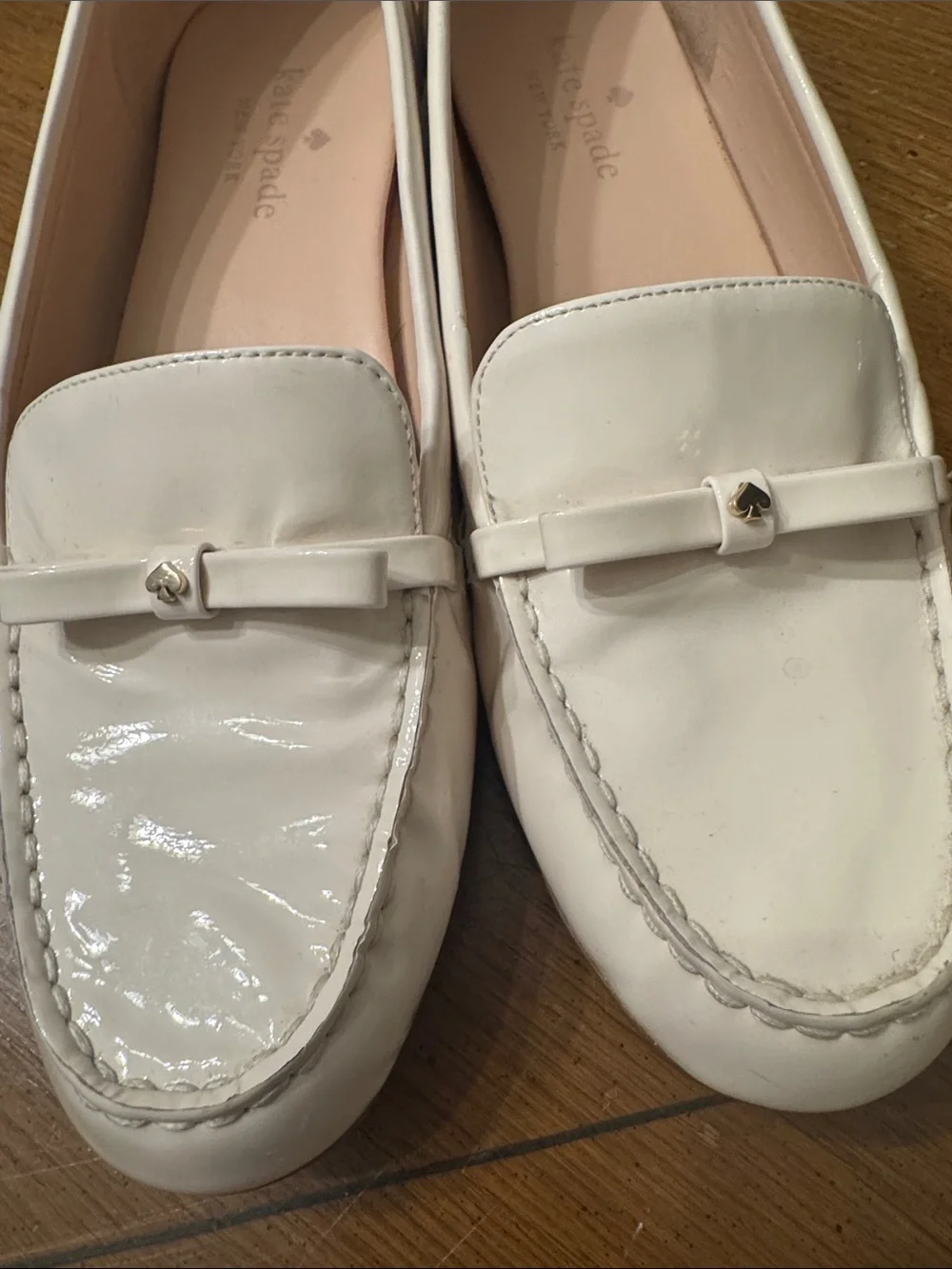 Kate Spade Cream Danika Leather Bow Loafers Driving Shoes Moccasins Size 9